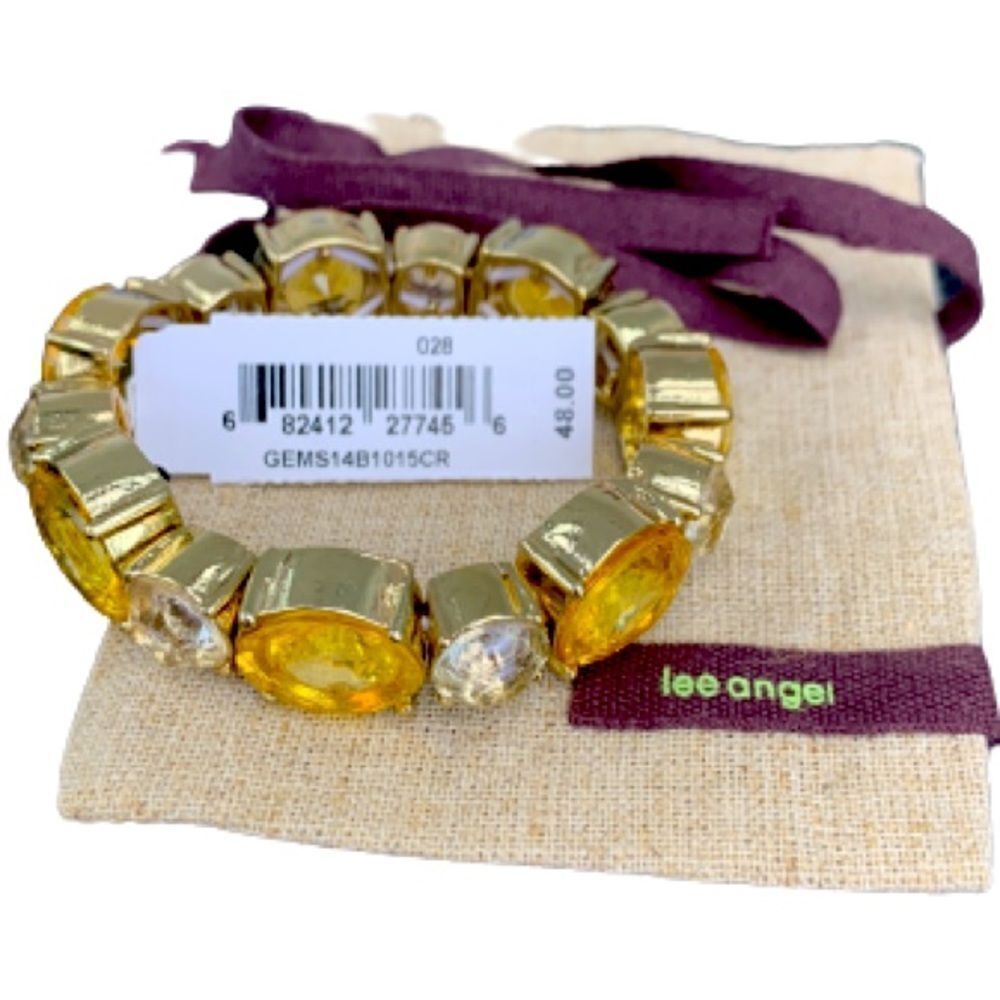 Lee Angel Designer Bracelet – Yellow Crystals, Gold Plated + Gift Pouch